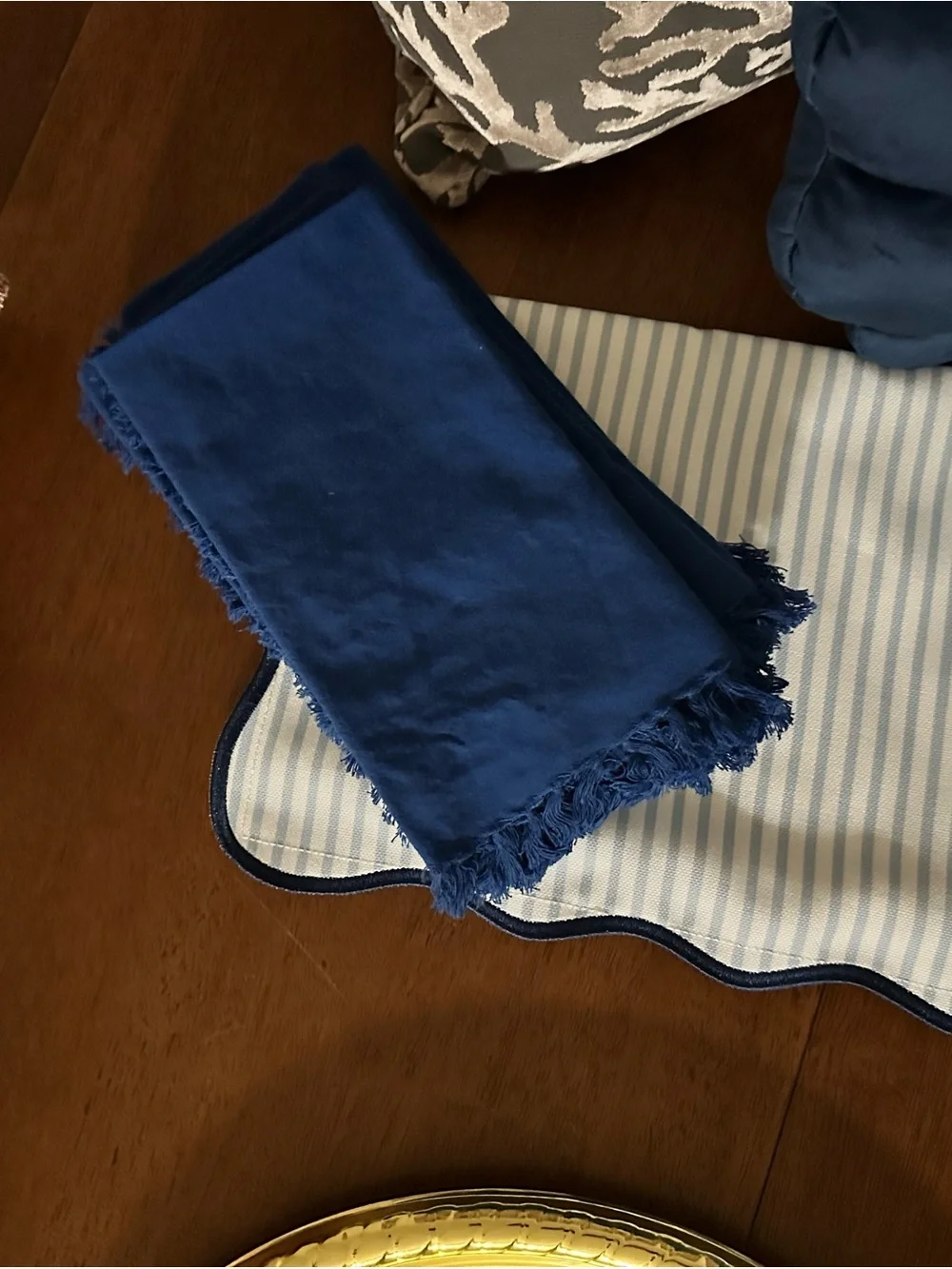 Pier 1 Deep Navy Blue Fringed Cotton Napkins (set of 6)